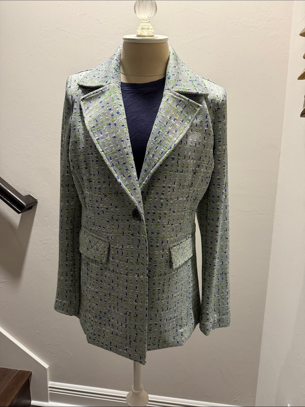 Cabi Womens Presentation Blazer Heometric Jaquard knit tweed jacket-